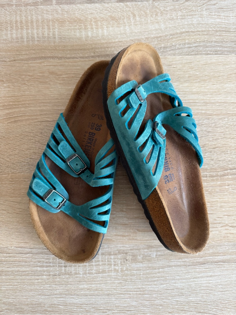 Birkenstock Granada Soft Footbed oiled leather teal Sandals Sz 39/8